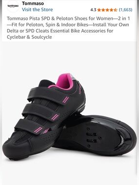 Tommaso Women's Cycling Shoes - Black with Pink Accents, Size 7 with cleats